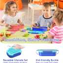 Kids Bento Lunch Box Leakproof Lunch Box with 4 Compartments Lunch Containers with Tableware Kids Bento School Lunch Boxes with Container 44oz, Microwave Dishwasher Freezer Safe (Blue)