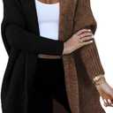 Astylish Women 2026 Fall Outfits Open Front Long Sleeve Hooded Knit Cardigan Sweaters Color Block Outwear Coats (Medium, Z Black)