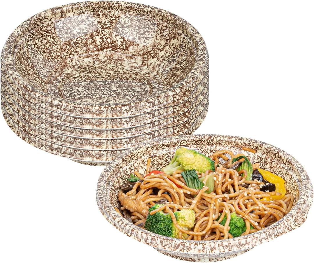 Restaurantware Bento Tek 10.1 Ounce Meal Prep Containers, 100 Disposable Take Out Bowls - Lids Sold Separately, Round, Brown And Blue Plastic Food Containers, Serve Poke, Noodles, Salads,