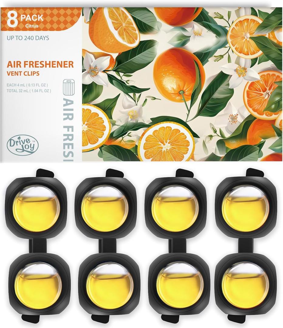 Car Air Freshener Vent Clips, 8 Pack, Provides Long-Lasting Scent, Up to 240 Days, Odor Eliminator (Citrus)