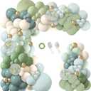 150Pcs Dusty Blue Green Balloon Garland Arch Kit, Ash Mist Green Haze Fog Blue Sand White Gold Balloons for Baby Shower Jungle Safari Woodland Wild One Bridal Birthday Party Decorations