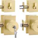 Goldenwarm Gold Exterior Door Lock Set, Square Contemporary Brushed Gold Door Knobs and Deadbolt Set, Heavy Duty Brass Door Locks for Front Door (2 Pack)