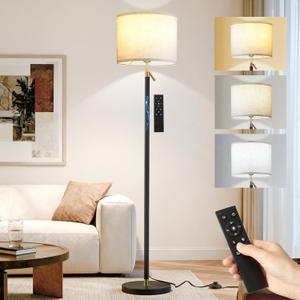 Floor Lamp for Living Room and Bedroom - 55"- 67" Height Adjustable Standing Lamp with 3 Color Dimmable 12W LED Bulb and Remote - Tall Stand Light with Shade for Corner Lighting ( Black & Gold )