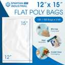 12" X 15" Open-End Flat Poly Bags (100 Count) - 2 Mil Plastic Clear Bags for Packaging, Shipping, Storage - No Adhesive Strip - Spartan Industrial