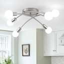 6-Lights Semi Flush Mount Ceiling Light, Modern Kitchen Light Fixtures, Industrial Sputnik Chandelier, Brushed Nickel Farmhouse Ceiling Mount Lighting Fixtures for Dining Room, Bedroom, Living Room