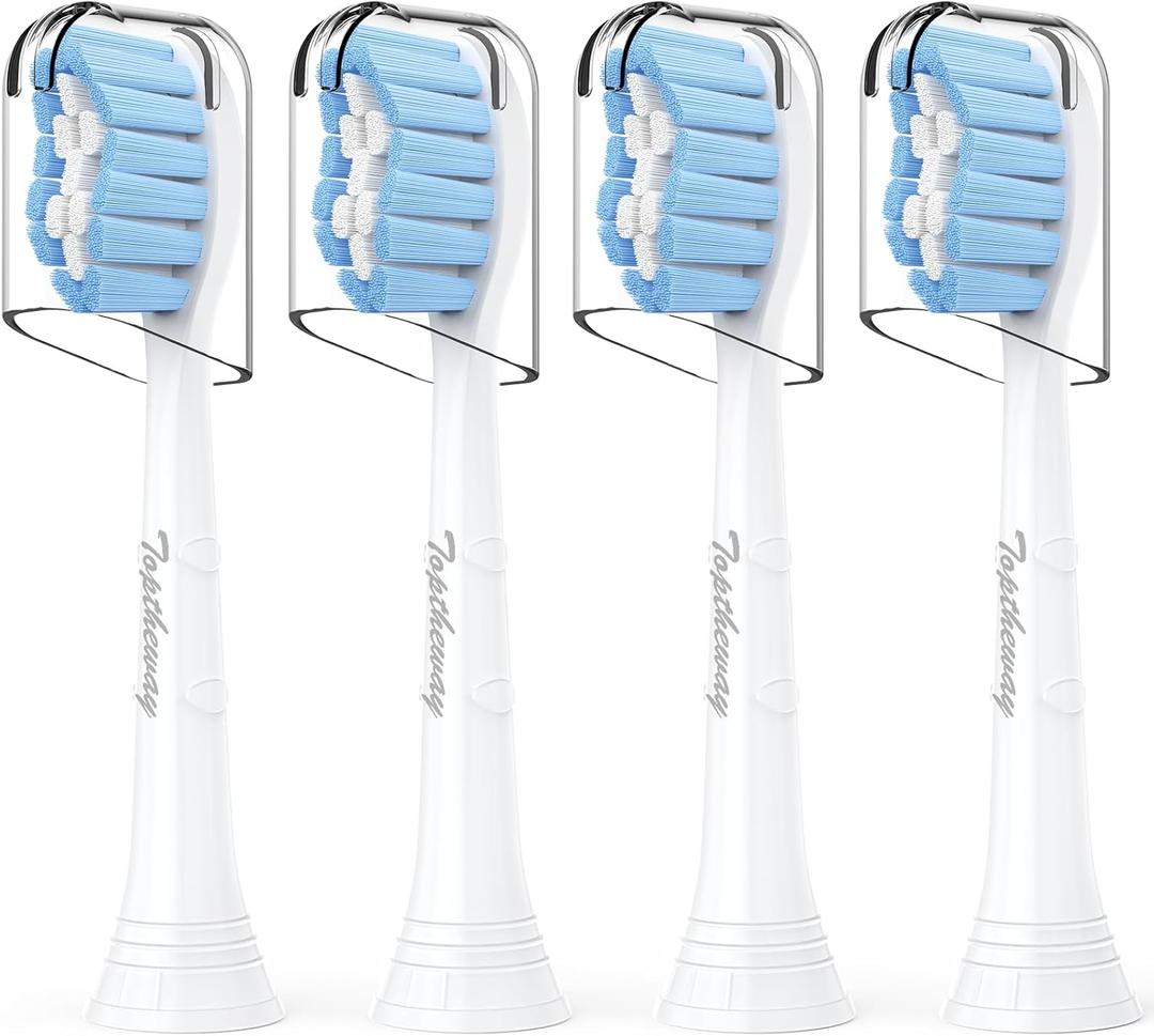 Toptheway Extra Soft Replacement Toothbrush Heads for Sensitive Teeth Compatible with Philips Sonicare Optimal Gum Care 4100 5100 and More Click-on Toothbrush Handles, 4 Pack (White+blue)