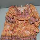 Qearal Women's Casual V Neck 3/4 Sleeve Boho Floral Printed Loose Short Flowy Summer Beach Vacation Dress (Medium, Orange)