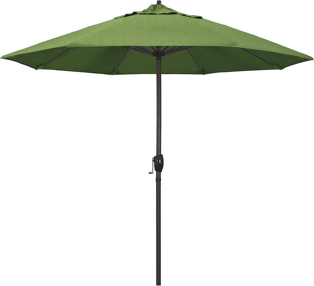 California Umbrella 12-Year Protection 9-Ft Outdoor Patio Umbrella, Sunbrella Fade-Resistant Acrylic Fabric, Auto Tilt and Crank, Heavy-Duty Aluminum Frame/ Reinforced Ribs, Bronze Pole, Spectrum Cilantro