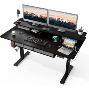 FiCiHi 55x30Inch Standing Desk with Drawers,Electric Height Adjustable Desk | Computer Sit Stand Desk,Large Workspace, 30 Inch Deep Home Office Desk with Monitor Stand, USB Charging Port,Cable Management : Home & Kitchen
