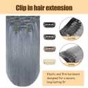 Grey Clip in Hair Extensions Human Hair, Gray Straight Remy Human Hair Extensions Clip ins for Women, 14 Inch 120g 7Pcs, Silver Hair Extension