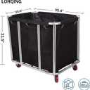 12 Bushels Laundry Cart Commercial/Home,Heavy Duty Large Stainless Steel Rolling Laundry Basket with Wheelsfor Laundry Organizer and Storage,260LBS Load (12 Bushels - Black - 8 Tubes)