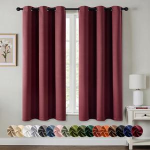 MIULEE Burgundy Red Blackout Curtains for Bedroom Living Room 63 Inches Long 2 Panels, Thermal Insulated Room Darkening Drapes Grommet Noise Reducing Light Blocking Window Treatments 40x63 Inch
