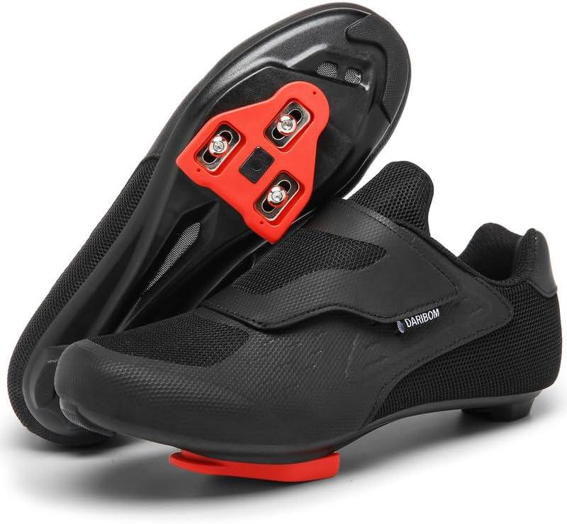 Unisex Road Bike Cycling Shoes Compatible with Peloton Bike Riding Shoes for Women Men, 1 Wide Straps, Pre-Installed Delta Cleats for Indoor Outdoor Cycling Biking (6 Women/4.5 Men, Black)
