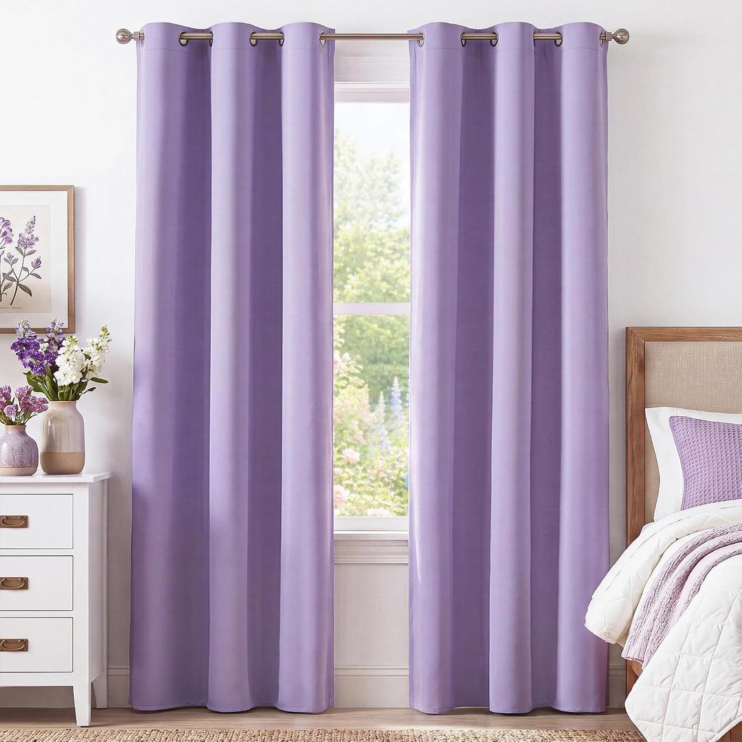 Lavender Purple 85 Inches Long 2 Panels Room Darkening Curtains for Girls Room, Bedroom, Nursery Thermal Insulated Blackout Drapes Solid Grommet Noise Reducing Window Curtains