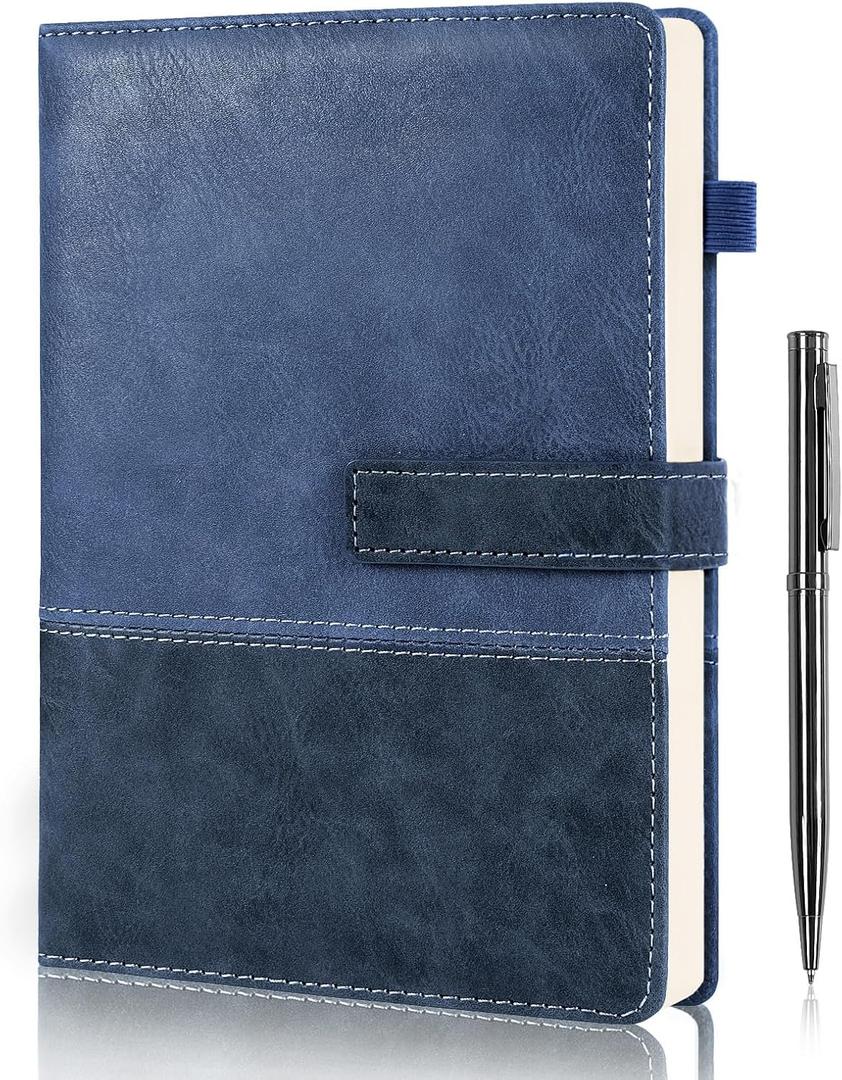Leather Notebook Journal with Pen, A5 Lined Hardcover Notebook with Magnetic Closure, 240 Pages Daily Journal for Men Women, Ruled Journals Notebooks for Work, Writing, Note Taking - Blue