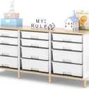 12 Drawers Storage Cabinet with Wooden Top and Plastic Bins, Toy Shelf Storage Chest Cubby Organizer for Home, Office, Playroom, Classroom & Craft Room Storage (White)