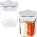2 PCS Travel Spice Jars, 5-in-1 Seasoning Containers, Clear Plastic Condiment Bottle for Camping, Hiking, BBQ, Picnic