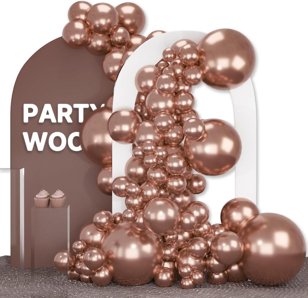 PartyWoo Metallic Rose Gold Balloons, 142 pcs Rose Gold Metallic Balloons Different Sizes Pack of 18 Inch 12 Inch 10 Inch 5 Inch Rose Gold Balloons for Balloon Arch, Party Decorations, Rose Gold-G107