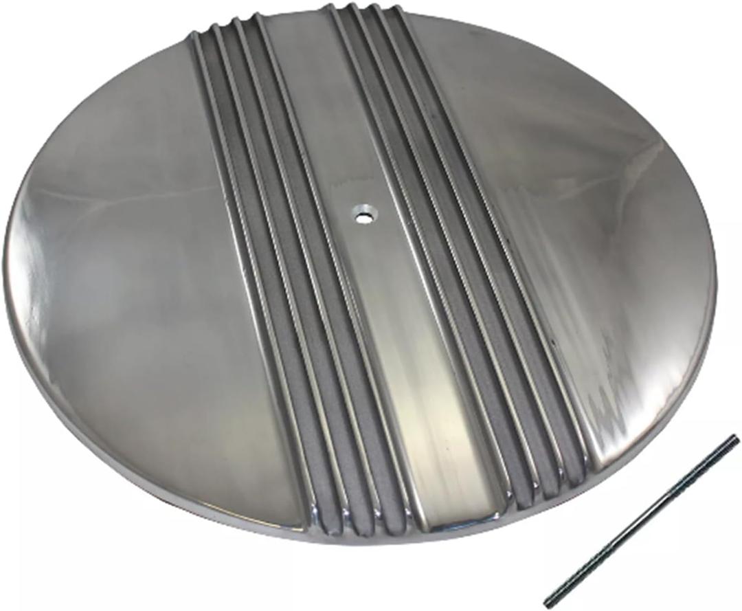 Retro Cast Aluminum 14 Inch Round Finned Air Cleaner Top Lid, Polished Aluminum Compatible With Classic Chevy Ford Street Hot Rod Rat Rod Muscle Car or Custom Car