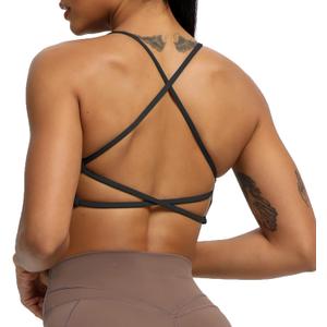 Aoxjox Women's Workout Sports Bras Fitness Backless Padded Ivy Low Impact Bra Yoga Crop Tank Top (Large, Black)