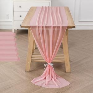 6Pack 10ft Chiffon Table Runner 29x120 Inch Sheer Romantic Table Runner for Wedding Birthday Party Bridal Shower Outdoor Decoration-Light Pink