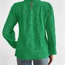 PRETTYGARDEN Tops for Women 2026 Spring Long Sleeve Blouses Dressy Casual Embroidered Eyelet Shirts Fall Going Out Outfits (Green, XXL)