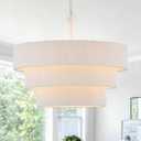 20” Boho Hand Woven Rattan Chandelier 3 Round Adjustable Coastal Pendant Light for Kitchen Island Dining Living Room, White, UL Listed, 19.75 inches diameter x 49.5 inches height