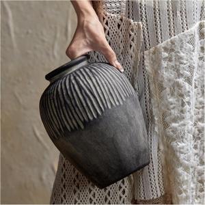 DN DECONATION Flower Vase for Home Decor, Grey Ceramic Vase for Centerpiece
