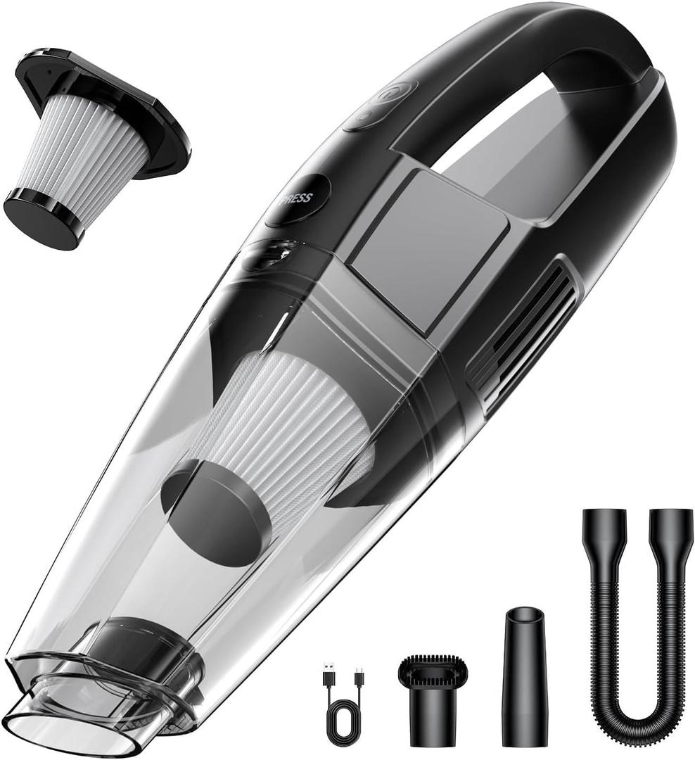 BSRCO Handheld Vacuum Cordless, 8000Pa Strong Suction Car Vacuum Portable Cordless, 1.4Lbs Lightweight Hand Vacuum Rechargeable with LED Light, 30-mins Runtime for Pet Hair, Home, Car