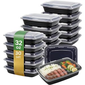 Meal Prep Containers [30 Pack] Rectangular Food Storage Containers with Lids, Bento Box, BPA Free, Stackable, Microwave/Dishwasher/Freezer Safe To Go Food Containers for Meal Prep (32 oz)