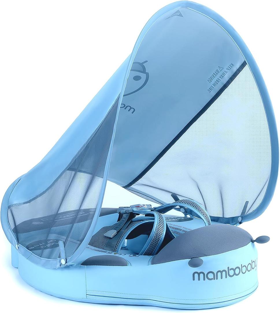 Mambobaby Float with Canopy Size Improved Non Inflatable Infant Baby Pool Float Smart Mambo Float Swim Trainer Baby Swim Float Mambo Baby Float Solid Air Free Water Waist Swimming Ring (BLU Ladybug)