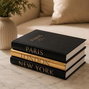 Decorative Books for Home Decor – Decorative Hardcover Display Faux Books for Bookshelf – Black and Gold Foiled Decor Books for Coffee Table – Fashion Designer Books Decor Set of 3 (Black and Gold) missing books
