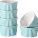 DOWAN 4 oz Ramekins - Ramekins for Creme Brulee Porcelain Ramekins Oven Safe, Classic Style Ramekins for Baking Souffle Ramekins Ramekins Bowls, Set of 6, Blue