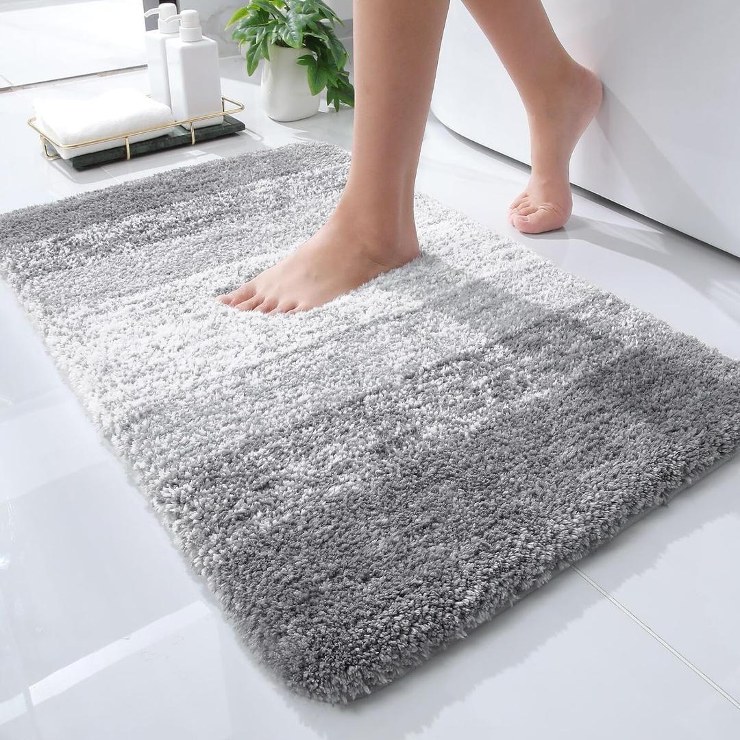OLANLY Bathroom Rugs Mat 24x16, Extra Soft Absorbent Microfiber Bath Rugs, Rubber Backing, Quick Dry, Machine Washable Bath Mats for Bathroom Floor, Tub, Shower and Home Decor Accessories, Light Grey (24" x 16")