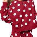 KevaMolly Womens Two Piece Lounge Sets Polka Dot Print Drop Shoulder Oversized Pullover Drawstring Shorts Set (Red, M)