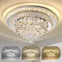 COCOSTAR 24" Crystal Chandeliers, Flush Mount Chandelier LED Ceiling Light, Modern Crystal Raindrop Chandeliers for Dining Room, Living Room, Bedroom (Silver)