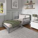 Dream On Me Brookside Toddler Bed, Low Floor Wooden Bed, Side Safety Bed Rails, GREENGUARD Gold & BSA Certified, Non-Toxic Paint Finish, New Zealand Pinewood, Up to 50 lbs - Steel Grey/White