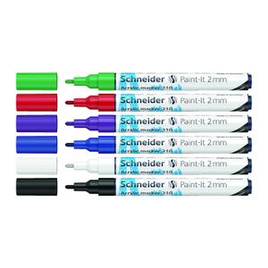 Schneider Paint-It 310 Acrylic Markers, 2 mm, Wallet, x6, Assorted Colors (120195) Schneider Paint-It 310 Acrylic Markers, 2 mm, Wallet, x6, Assorted Colors (120195)