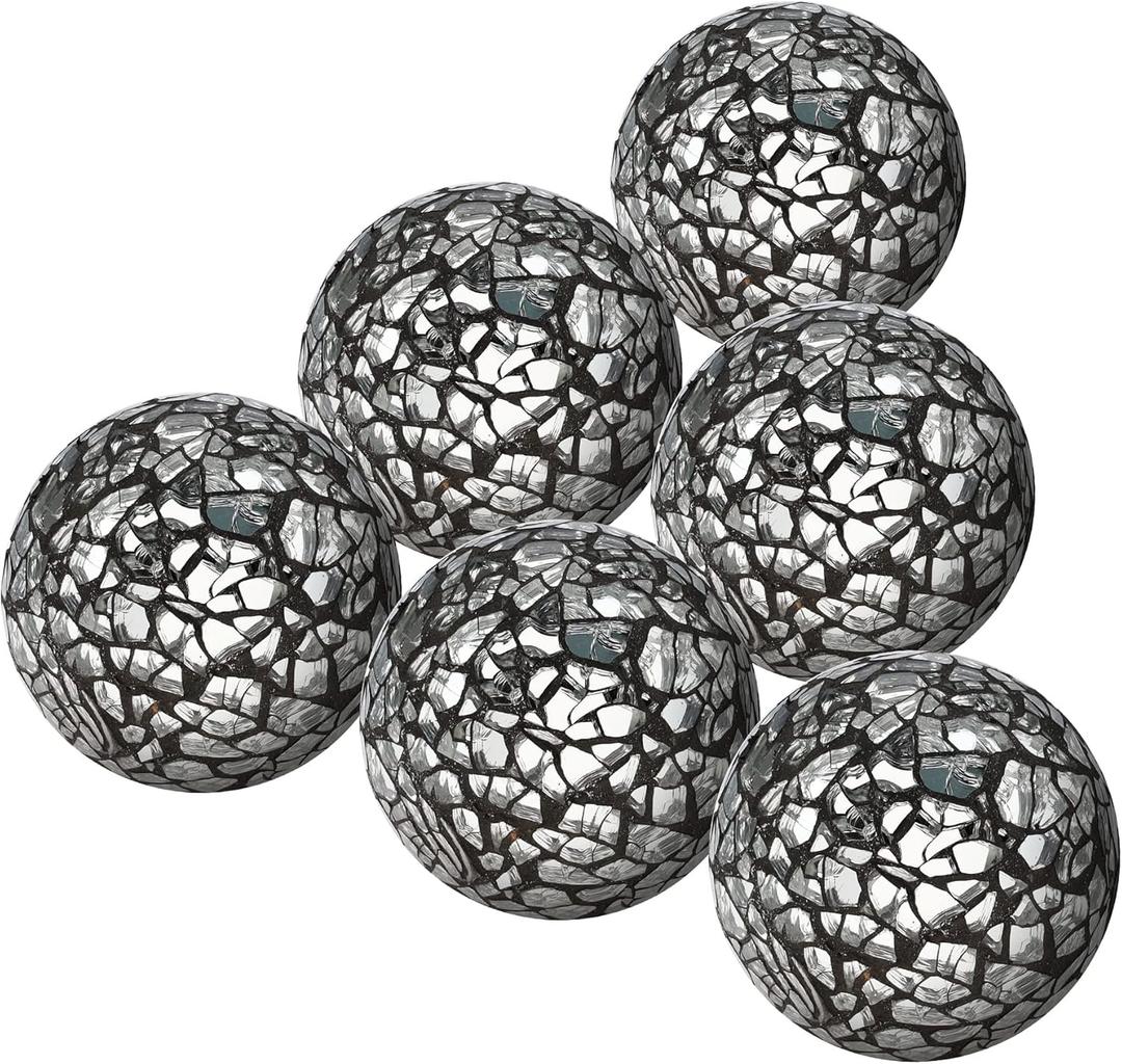 6 Pack Black Decorative Balls for Bowls,2.4 Inch Orbs Decorative Ball for Centerpiece,Vase Fillers,Mosaic Glass Balls for Home Decor Christmas Thanksgiving Table Decorations