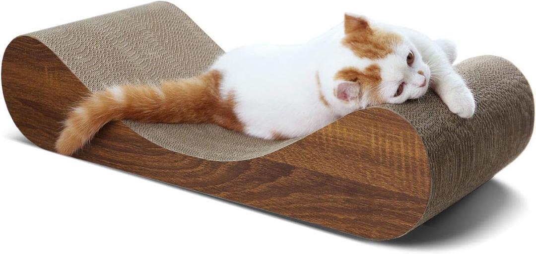 FluffyDream Cat Scratcher Cardboard, Scratching Pad House Bed Furniture Protector, Infinity Shape, Curved (Wood, Bone)