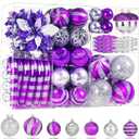 130pcs Christmas Ball Ornaments Set, Shatterproof Christmas Tree Ball Ornament Decoration, Plastic Xmas Ornaments Bulk Hanging Balls, Holiday, Home, Wedding Party, Purple and Silver