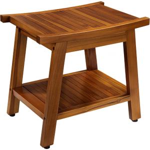 TEAKMAMA 21 Inch Teak Shower Bench with Storage Shelf and Handles, Teak Wood Shower Stool Waterproof Bath Chair for Indoor and Outdoor Use, Bathroom Stools for Adults Sitting