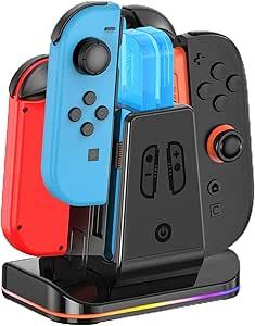 Switch Controller Charger for Joy-Con SW1 and SW2, 4 in 1 Charger for S Witch Joy-Con with Magnetic Ports, Switch Charging Station with LED Indicator, NS Accessory with Charger