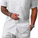 SOLY HUX Men's 2 Piece Outfits Tropical Print Short Sleeve Button Down Hawaiian Shirt and Shorts Set (XX-Large, Plain White)