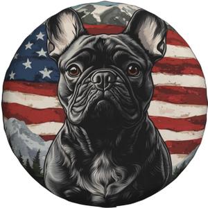 Spare Tire Cover for RV Camper, French Bulldog American Flag Tire Cover Protectors, Weatherproof Universal Wheel Cover for RV Travel Trailer Camper Truck 15in