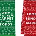 Christmas Vacation Decorations, 2Pcs Funny Holiday Kitchen Towels, Griswold Family Cousin Eddie Christmas Vacation Merch, Xmas Bathroom Hand Towels - Why is The Carpet All Wet? I Don't Know Margo