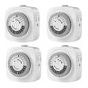 24 Hour Indoor Mechanical Timer with 2 Ground 3 Plug Socket Timer30 min Daily on/Off Cycle for Lamps, Christmas Tree Lights, ETL Certified, White4 Pack