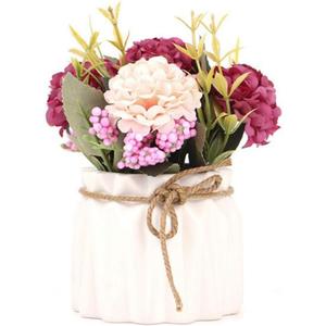 Fake Hydrangeas with Pot, Mini Hydrangea Artificial Flowers Artificial Plant in Ceramic Vase for Office Desktop Decorations (White)
