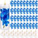 Hanaive 42 Pcs Blue Orchids Artificial Flower Vase Fillers for Floating Candles Wedding Table Centerpiece Blue Orchid and Unscented Floating Candles for Wedding Table Christmas Party Home Decoration