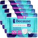 Because Overnight Absorbency Pull Ups - Adult Disposable Incontinence Underwear, Extra Absorbent Nighttime Briefs for Men and Women, White, Small/Medium, 80 Count (4 Packs of 20)